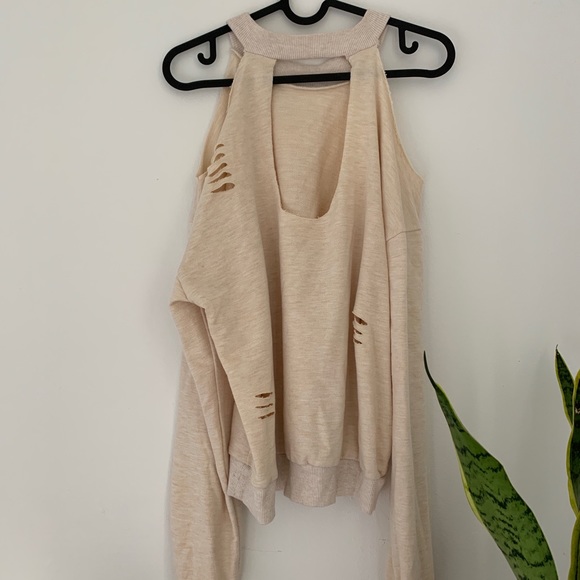 Beige Distressed Sweatshirt - Picture 4 of 6